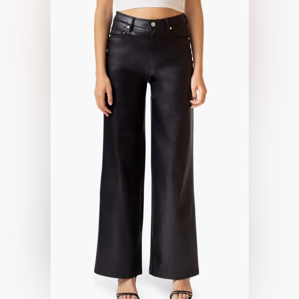 Blank NYC The Franklin Faux  Black Leather Ribcage Wide Leg Pants Size 25